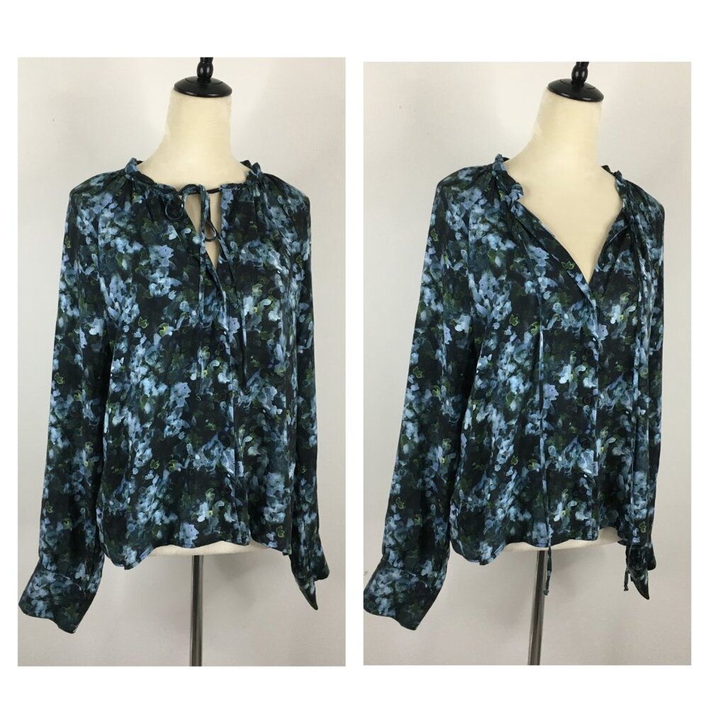 CLOTH & STONE Anthropologie MultiColor Floral Print Tie Collar Button Shirt